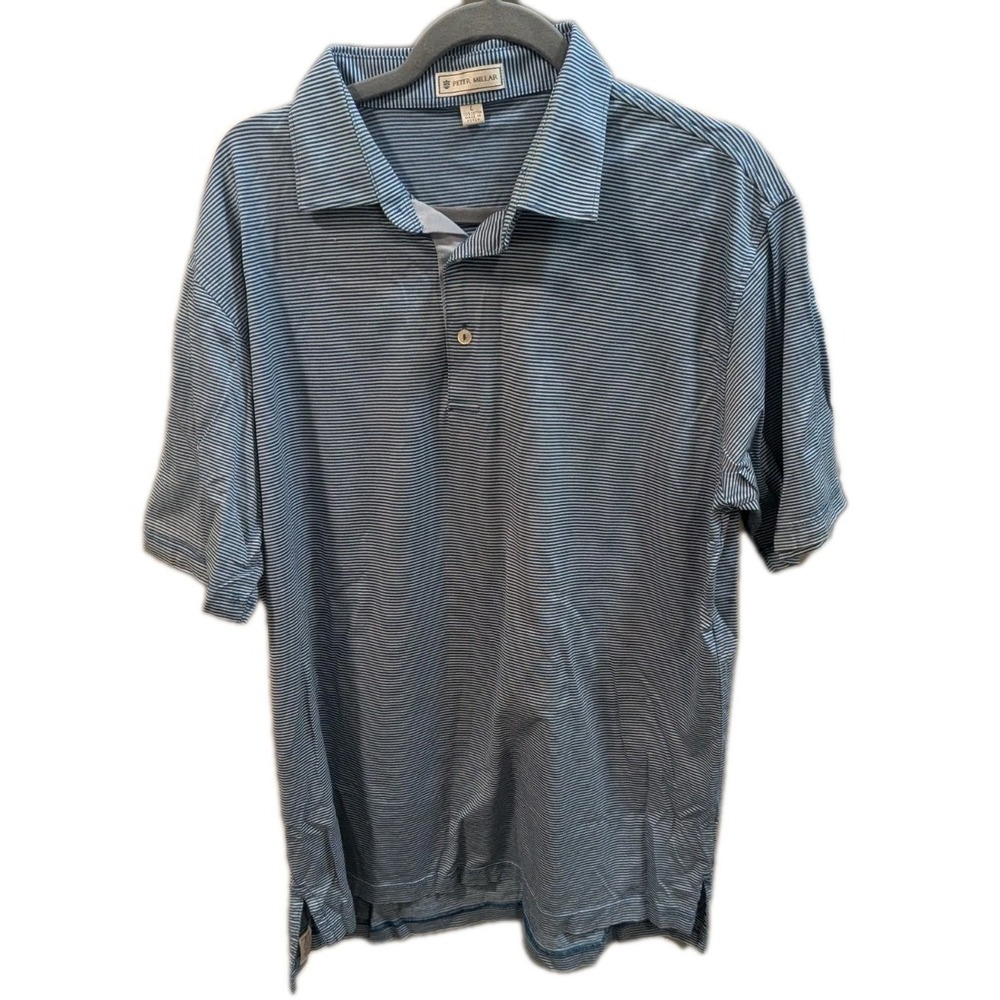 Peter Millar Performance‎ Navy &Blue Striped Polo Shirt Short Sleeve Golf Preppy